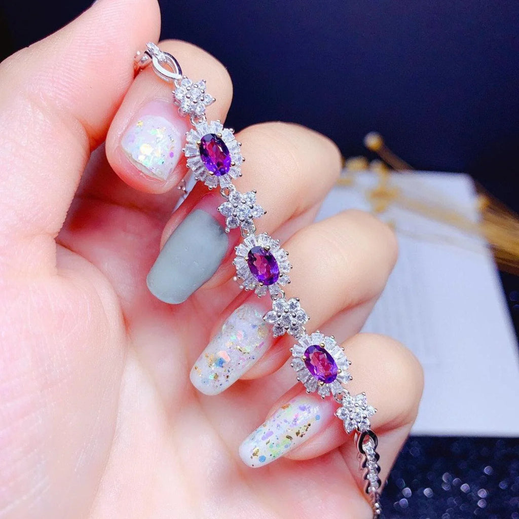 18k Women Silver Plated Light Inlaid Gold Sterling Natural Amethyst Luxury S925