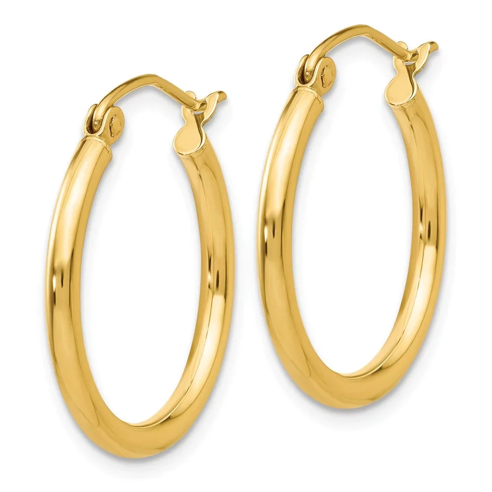 Gold 2mm Women for Yellow 14kt Polished Tube Men and Real Earrings; for Adults Hoop and Teens;