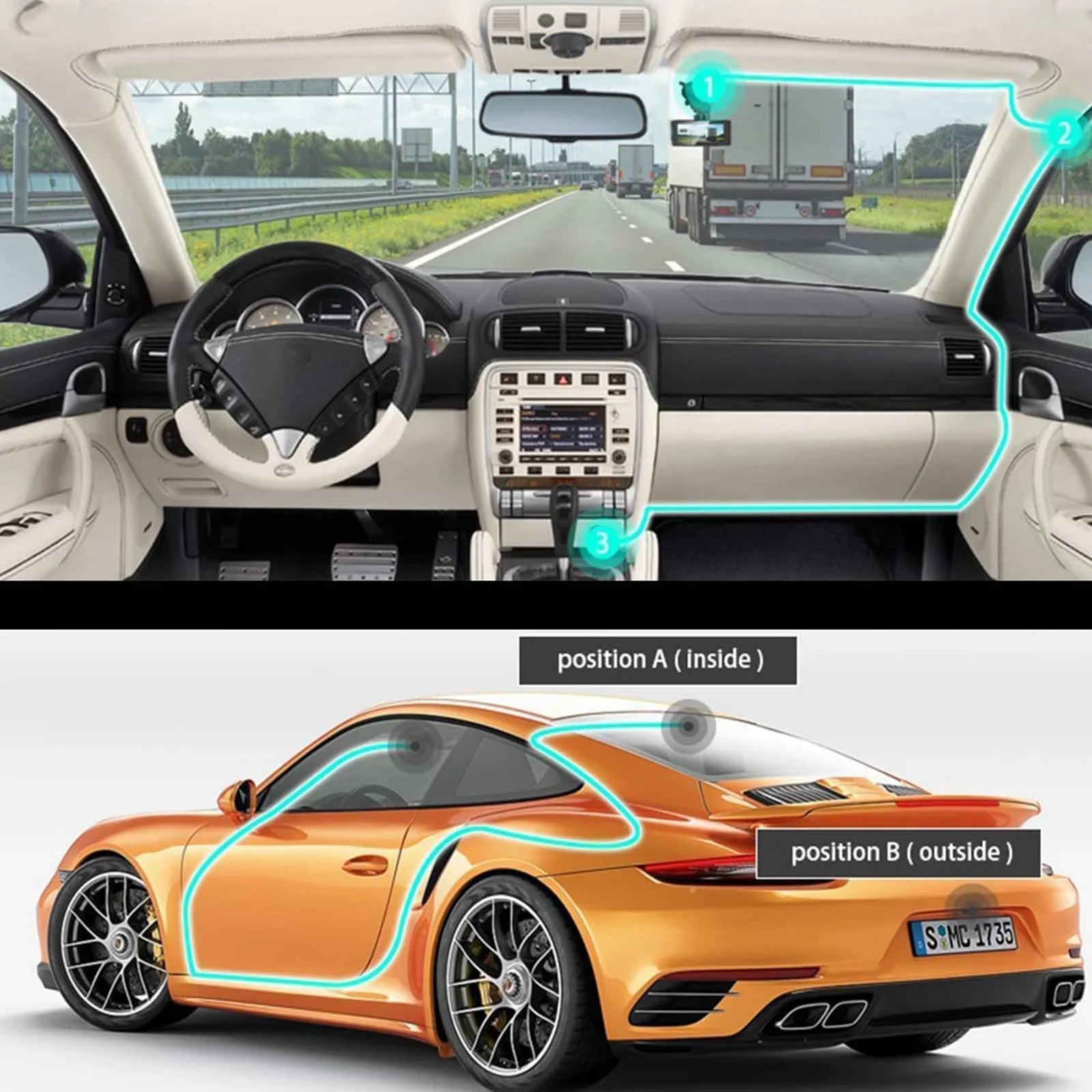 Loop G-Sensor, Vision, TSV Backup Cam, Recording Camera Night HD 3 1080P Channel Dash Monitor, Dash Black - Parking with