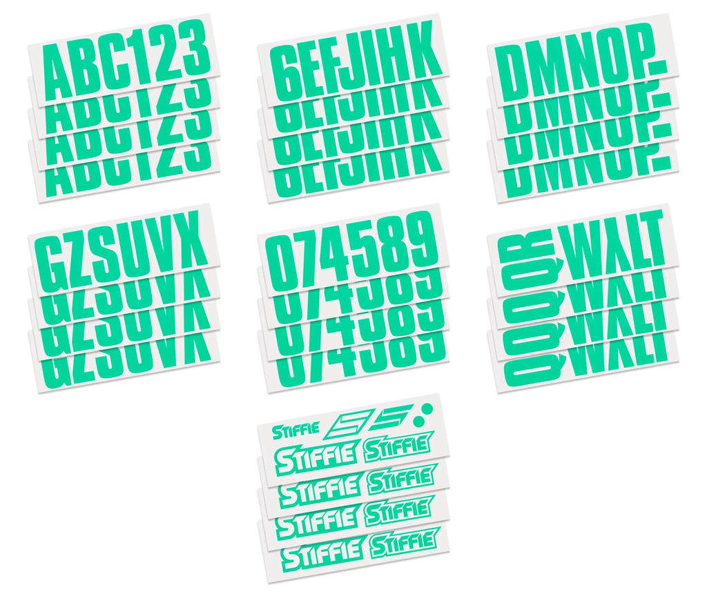 Personal Decals Watercraft Letters Stickers PWC 3" STIFFIE for Uniline Numbers & Green Identification SeaFoam Marine & Alpha-Numeric Boats Kit Registration Custom