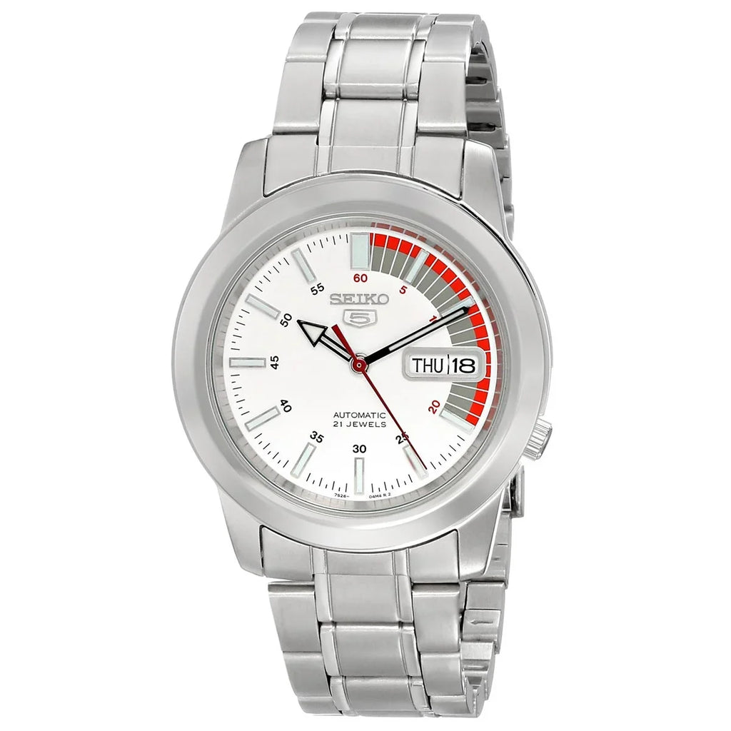 SNKK25 Dial Stainless Steel Men's Seiko 30M Date Day White Automatic Watch