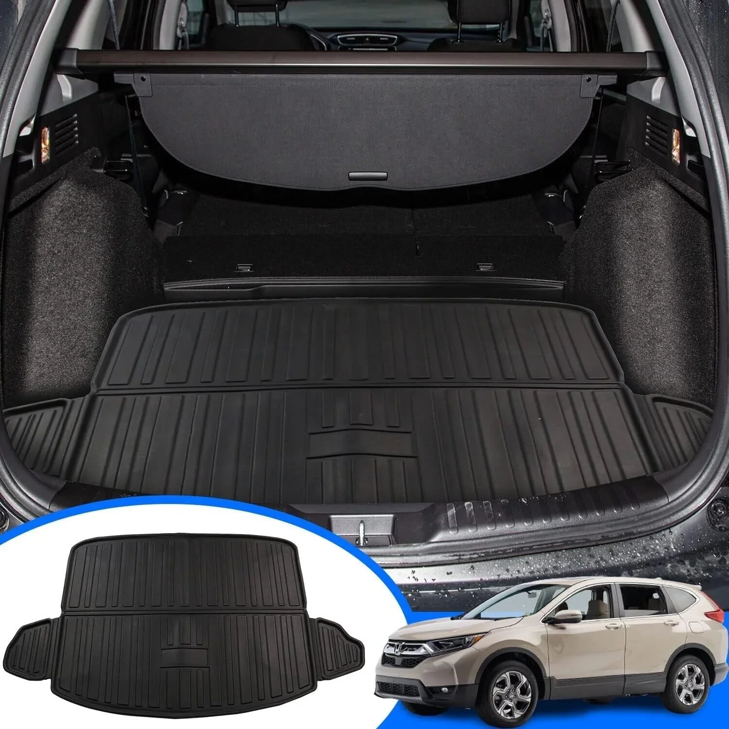 2020 2017-2022 Tray Honda 2021 2019 Cargo Honda 2017 for All Trunk Floor 2022 2018 Cargo CR-V Fit Mat Liner Rear Black Accessory, Weather Cover CR-V