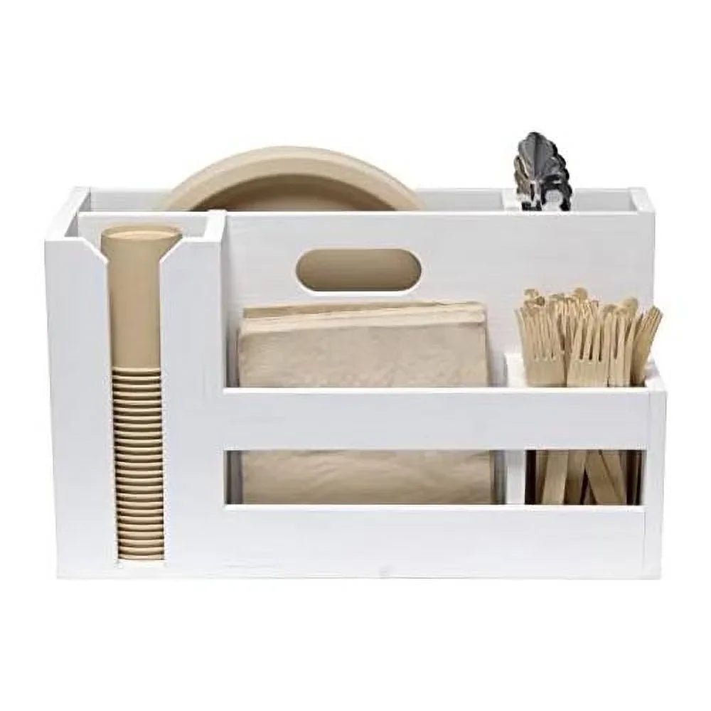 Condiment Flatware Compartments Picnic, Wooden Décor W Wht Farmhouse Handle Pantry Countertop Events Caddy Organizer Kitchen Utensils Breakfast & & Picks Wash BBQ For Cutout