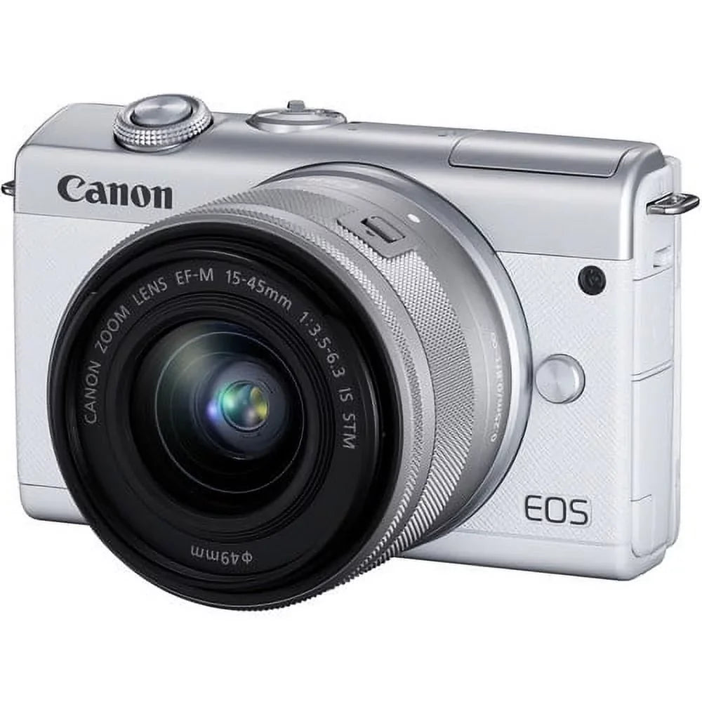 Kit More Card with Spare 15-45mm + Digital + Mirrorless Memory with Battery Lens EOS Camera 128GB Canon M200 (White)