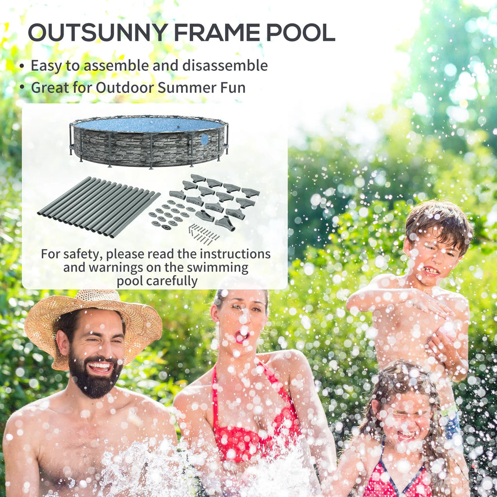 Brick Pool Ground Outsunny with Filter Pump, Frame Steel Above 14' Pool,