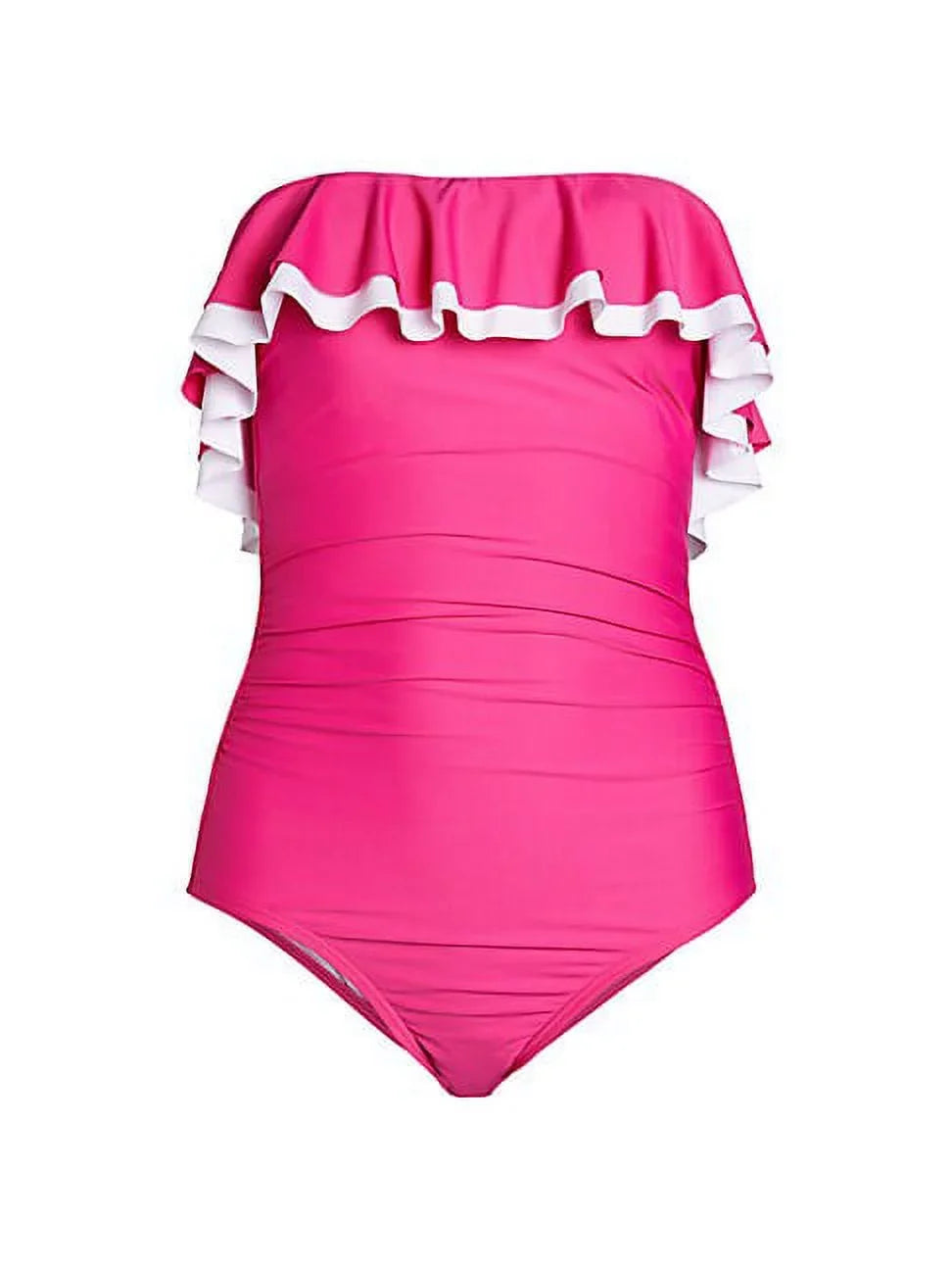 Tommy 12 US Swimsuit, Solid One-Piece Hilfiger Ruffle PINK Strapless