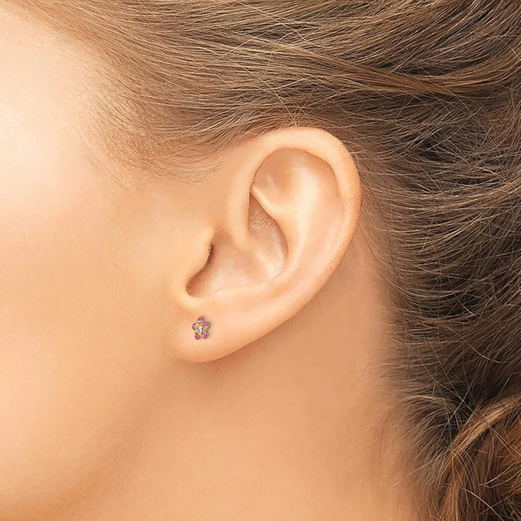 Inverness Borealis Crystal Gold 5mm Yellow 14k Flower Solid - Earrings Rose/Aurora