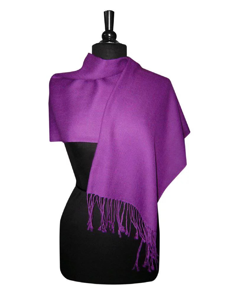 Color 100% Wrap Wool Pashmina Scarf PURPLE Solid Shawl Womens INDIGO Biagio