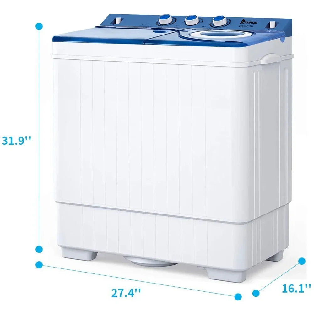 Semi-automatic Apartment, White&Blue Twin RVs, Twin Machine for Tub Washing Pump Dorms, with Camping More, Drain Built-in 26Lbs Tube and BMTBUY XPB65-2288S
