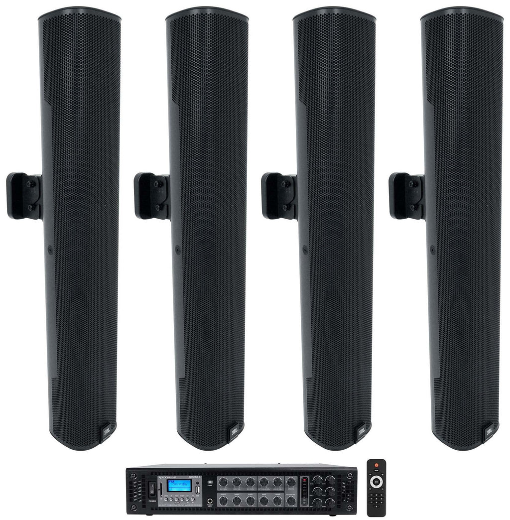 Array Black JBL (4) Commercial Column Speakers+Amp 70V Mount COL600-BK 24" Wall