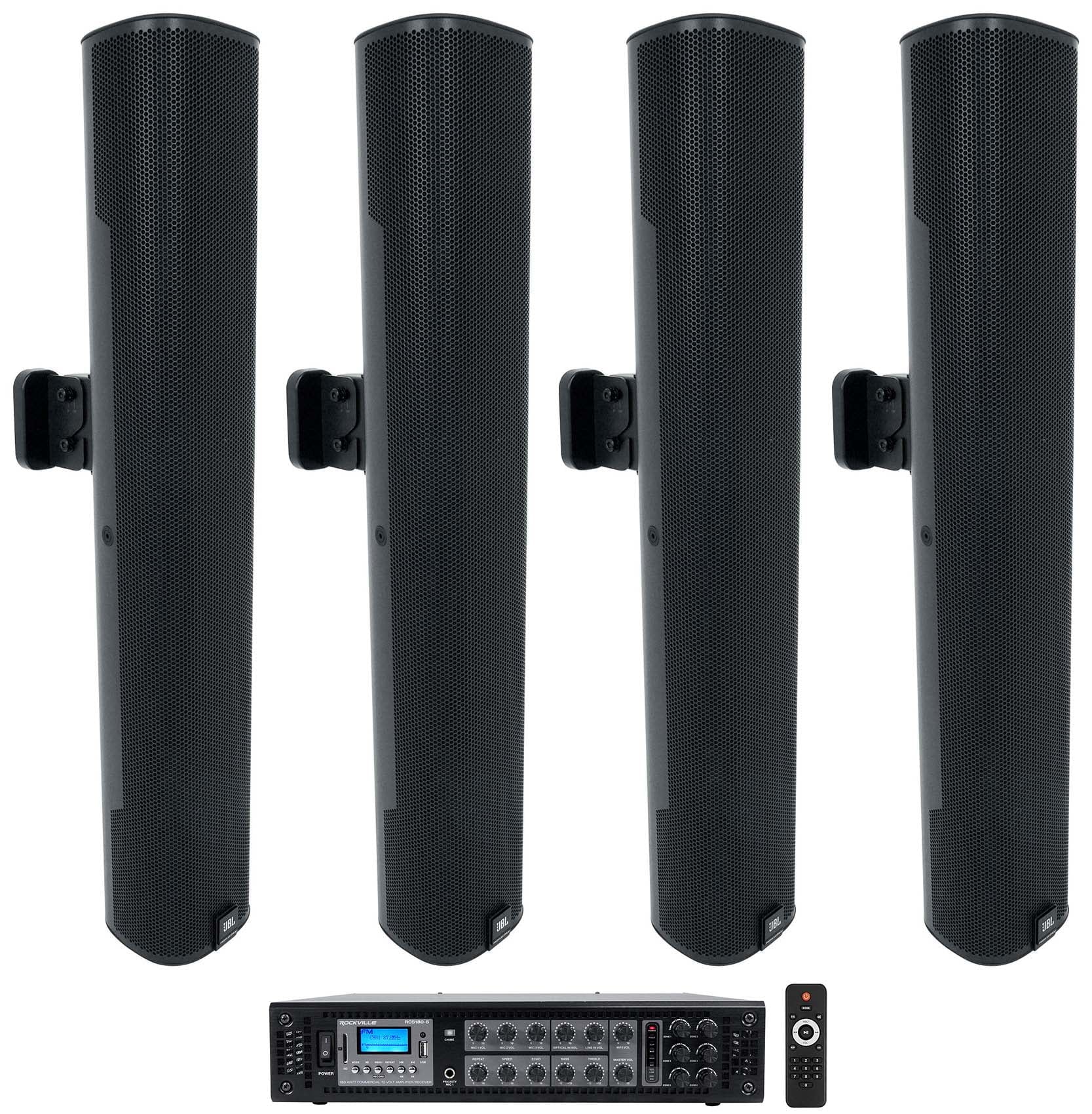 Array Black JBL (4) Commercial Column Speakers+Amp 70V Mount COL600-BK 24" Wall