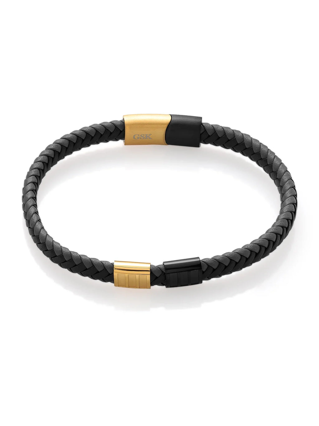 Stainless 7.7MM Stone Premium Men's (8.25 Black Steel inch, Leather Gold Gem King Genuine Width)
