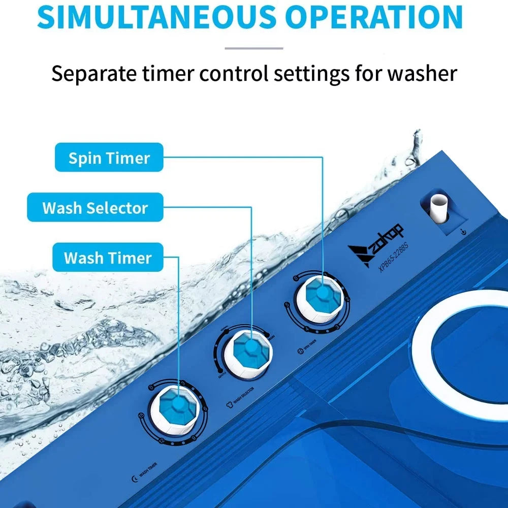 Semi-automatic Apartment, White&Blue Twin RVs, Twin Machine for Tub Washing Pump Dorms, with Camping More, Drain Built-in 26Lbs Tube and BMTBUY XPB65-2288S