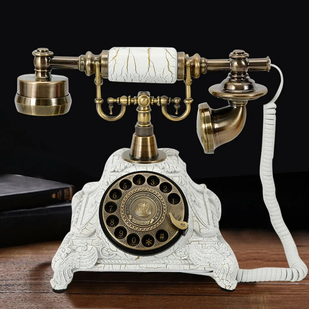 Antique Telephone Practical Home Old-Fashioned (White) Resin Machine Dial Hotel Rotary Landline Office Decoration Telephone Retro Wired European Elegant Desktop and for Antique Decoration Chic
