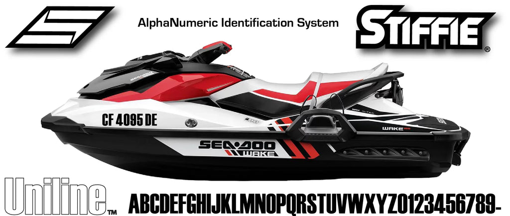 Personal Decals Watercraft Letters Stickers PWC 3" STIFFIE for Uniline Numbers & Green Identification SeaFoam Marine & Alpha-Numeric Boats Kit Registration Custom