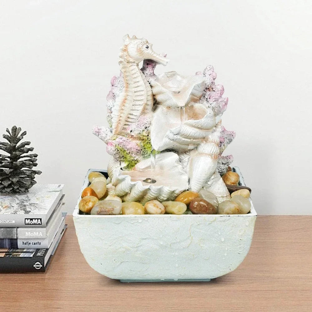Lights Seahorse And 3-Tier Shell Fountain LED Water Ferrisland With Tabletop