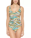 DKNY US MULTI One-Piece Swimsuit, Side-Stripe 8 Mesh Ruched