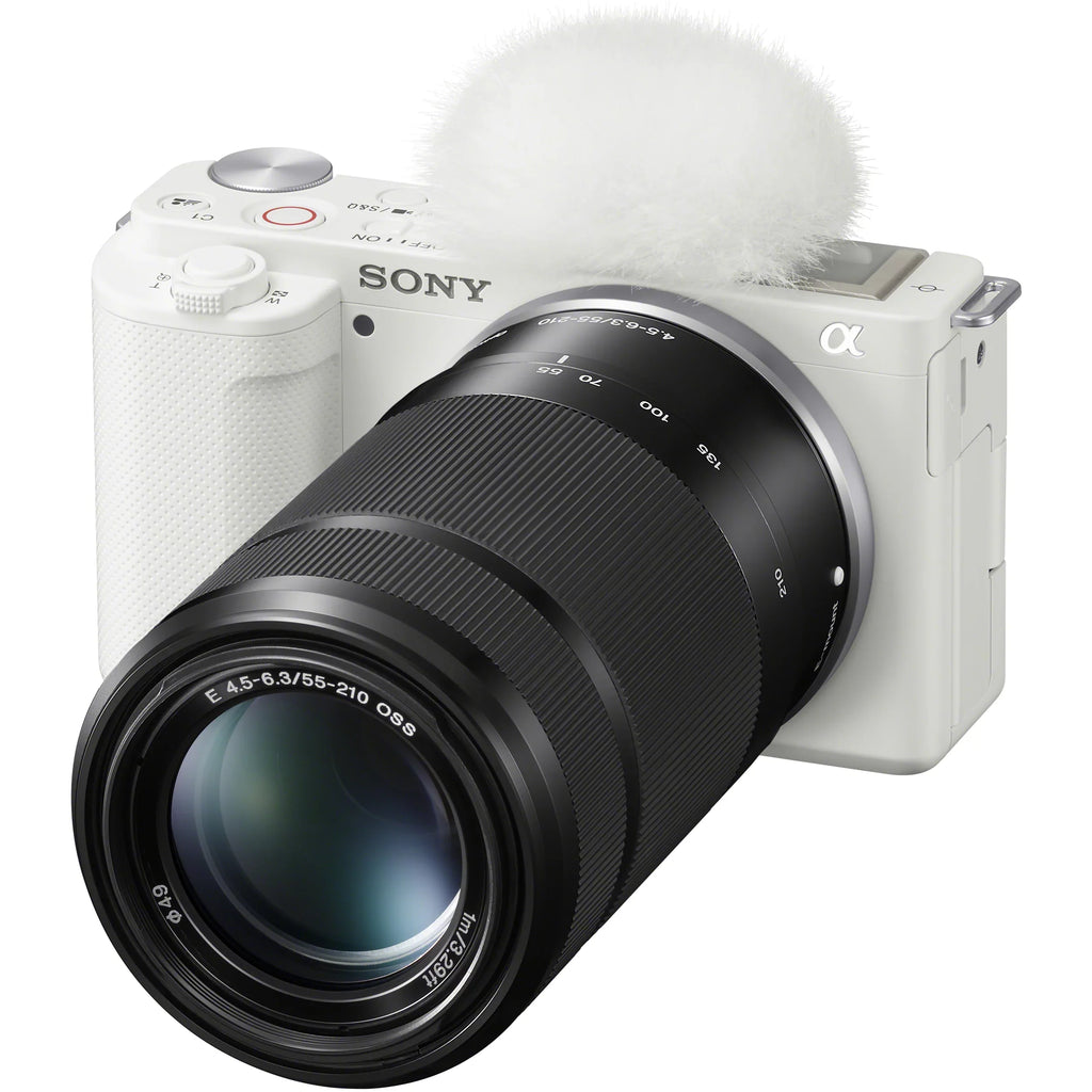 '+ + Mirrorless + Angle 55-210mm Sony Telephoto Bundle Set Camera Battery 16-50mm Filter Lens Kit APS-C ILCZV-E10L/W Vlog & Accessories + Lenses Gear Extra 2 & ZV-E10 Alpha Case with Deco White Wide