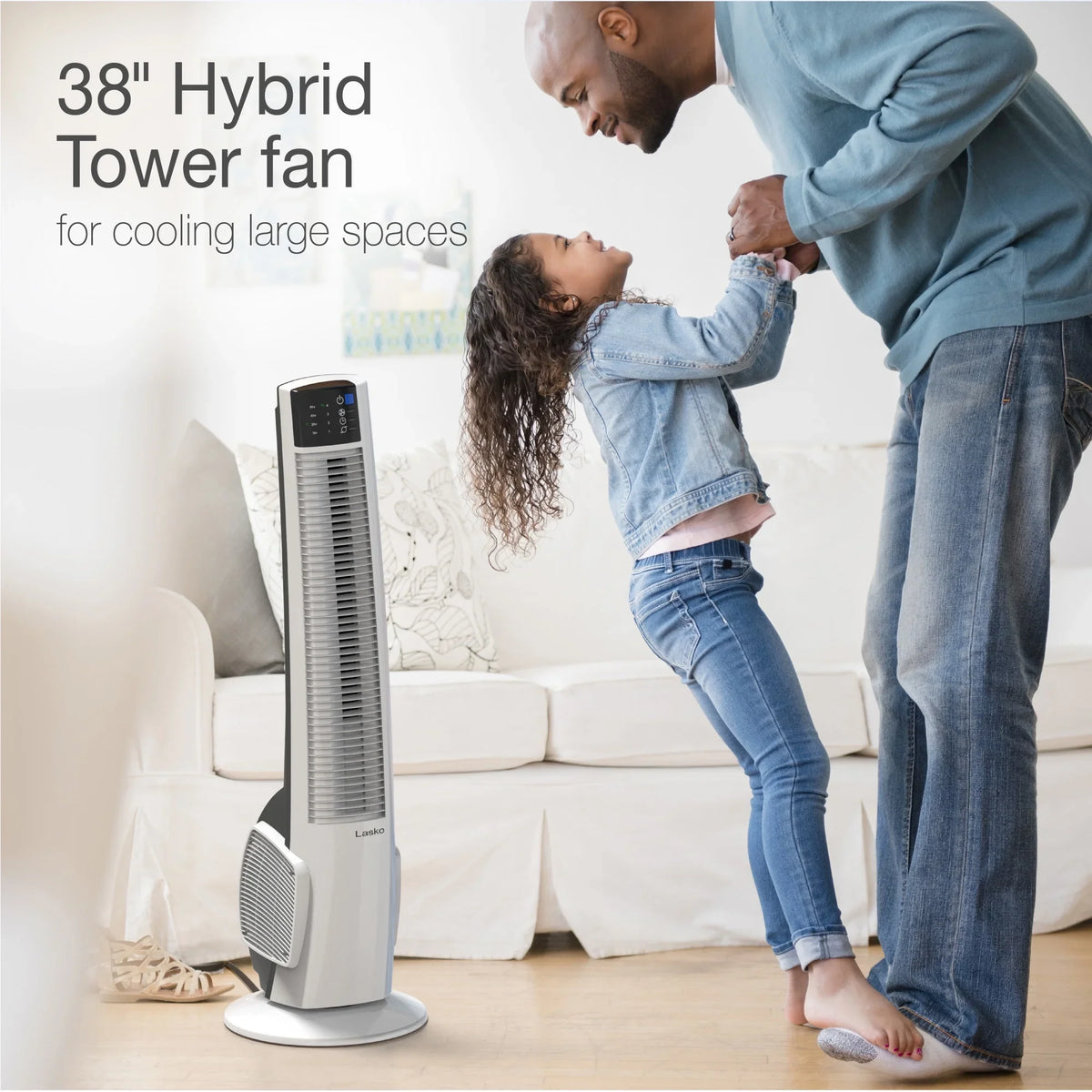 Timer Oscillating Fan and with White, T38400, Tower Hybrid Lasko New Remote, 4-Speed 39"