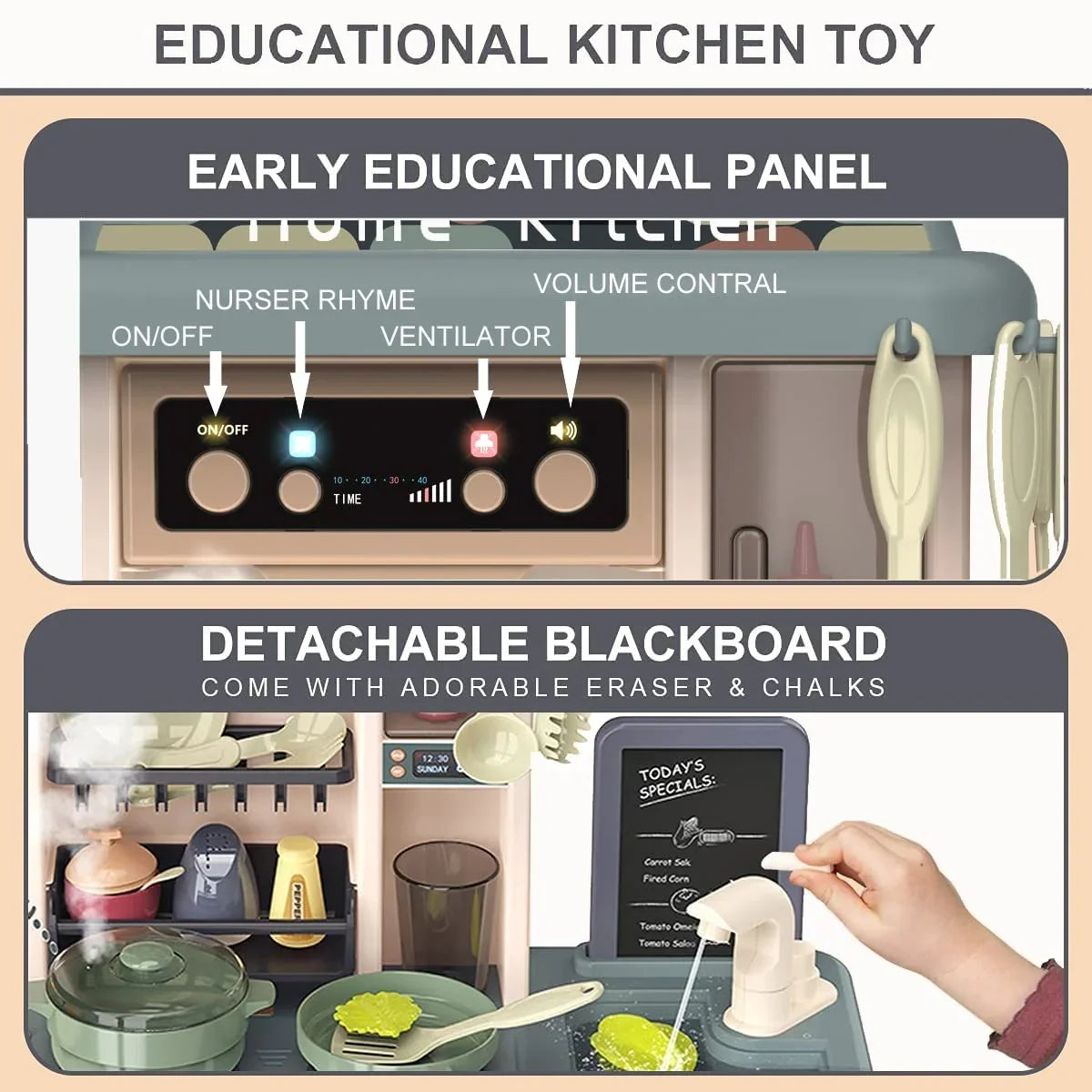 Play Lights Toddlers for Kitchen and Realistic Spray with 28.3" 43 Sounds Kitchen Christmas PayUSD Kids Girls Toy Toys Pcs for Birthday, Simulation Pretend Playset Kids Green with of Boys Play Set