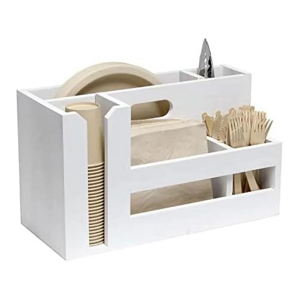Condiment Flatware Compartments Picnic, Wooden Décor W Wht Farmhouse Handle Pantry Countertop Events Caddy Organizer Kitchen Utensils Breakfast & & Picks Wash BBQ For Cutout