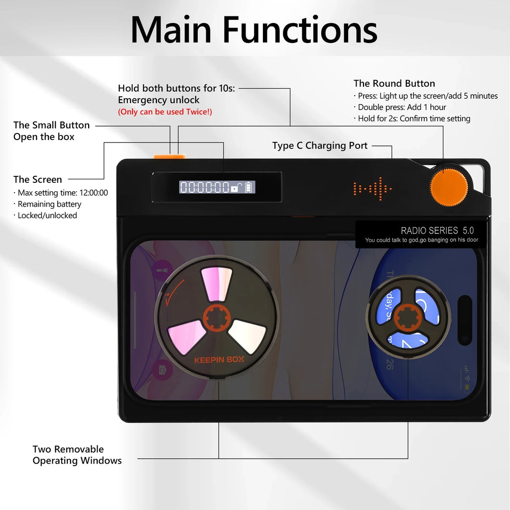 Screen) Prevent Lock (L Timed With Black-One Real Focus Timer, Life transportable to Help Cover, Semi-Transparent with 6.7x3.5x0.7, Addiction, Lock Phone Box for Cell Phone on Box Phone